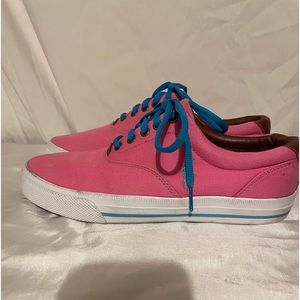 Polo by Ralph Lauren Vibrant Pink Ked Sneakers with Blue laces and Pony